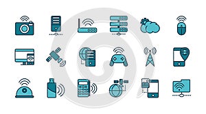 Internet of things line and fill icons set