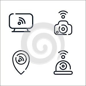 internet of things line icons. linear set. quality vector line set such as cctv, location, camera