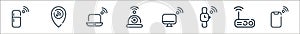 internet of things line icons. linear set. quality vector line set such as mobile phone, router, watch, computer, cctv, laptop,