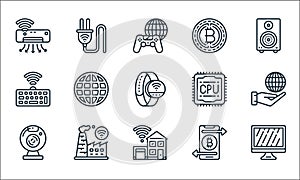 internet of things line icons. linear set. quality vector line set such as computer, smart home, web cam, bitcoin, factory,