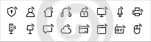 internet of things line icons. linear set. quality vector line set such as mouse, web, cloud, traffic lights, record, home, lock,