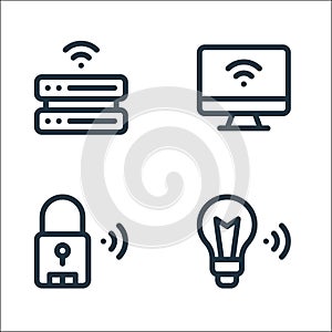 Internet of things line icons. linear set. quality vector line set such as smart light, smart lock, smart tv