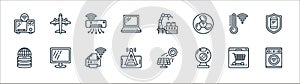 internet of things line icons. linear set. quality vector line set such as smart washing machine, web cam, cell tower, online data