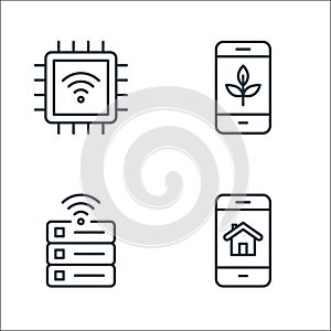 internet of things line icons. linear set. quality vector line set such as smartphone, database, smartphone