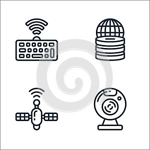 internet of things line icons. linear set. quality vector line set such as web cam, satellite, online data