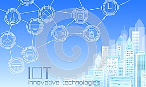 Internet of things low poly smart city 3D wire mesh. Intelligent building automation IOT concept. Modern wireless online
