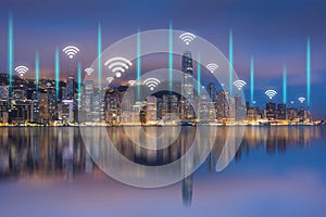 Internet of things, Smart city concept, Modern city connects by wireless technology