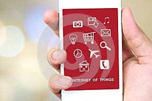 The internet of things on smart phone screen, technology and dig