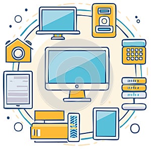 Internet of Things System Network Devices Vector Illustration Connected in Circle