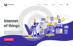 Internet of things technology landing page, smart home control system, iot connection