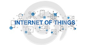 Internet of Things vector banner. Word with line icon.