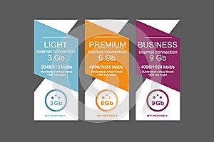 Internet traffic.Set offer tariffs. ui ux banner for web app. set pricing table, order, box, button, list with plan for web