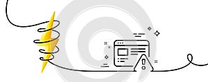Internet warning line icon. Attention triangle sign. Continuous line with curl. Vector