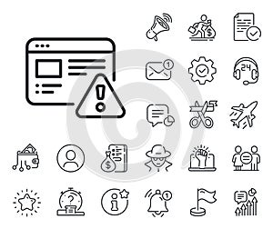 Internet warning line icon. Attention triangle sign. Salaryman, gender equality and alert bell. Vector