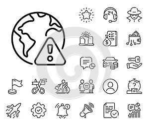 Internet warning line icon. Attention triangle sign. Salaryman, gender equality and alert bell. Vector