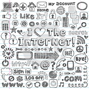 Internet Web Icon Computer Sketchy Doodles Set