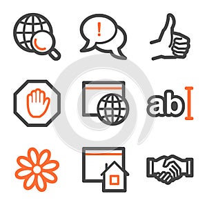 Internet web icons, orange and gray contour