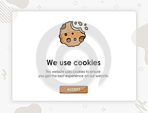 Internet web pop up for cookie policy notification. This website uses cookies