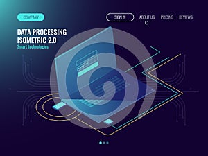 Internet wireless connection, data processing, information saving, login form on laptop screen, user passwor security