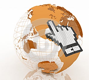 Internet world wide web concept. Hand cursor and earth globe