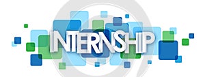 INTERNSHIP blue and green overlapping squares banner photo