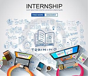 Internship concept with Business Doodle design style: online for photo