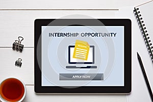 Internship concept on tablet screen