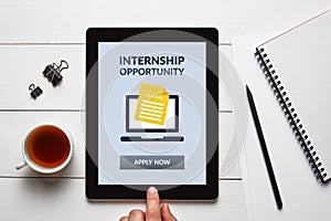 Internship concept on tablet screen