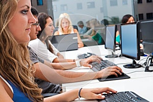 Internship students working in office.