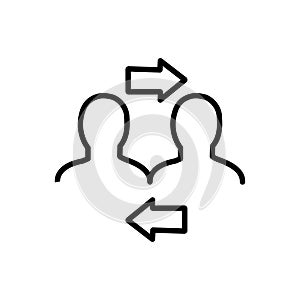 Interpersonal relationship icon. Two people interacting and associating with each other. Outline drawing. Close