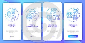 Interpersonal skill self assessment navy onboarding mobile app page screen with concepts
