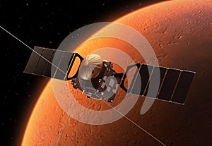 Interplanetary Space Station Orbiting Planet Mars