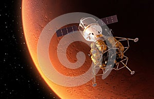 Interplanetary Space Station Orbiting Red Planet