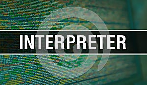 Interpreter with Binary code digital technology background. Abstract background with program code and Interpreter. Programming and