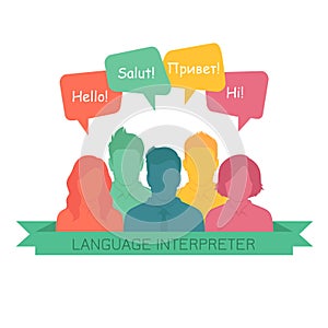 Interpreter with speech bubbles in different languages