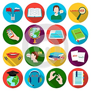 Interpreter and translator set icons in flat style. Big collection of interpreter and translator vector symbol stock