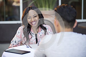 Interracial Blind Date in Outdoor Restaurant