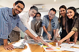 Interracial business team meeting smile and brainstorm