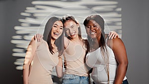 Interracial group of girls with different body types