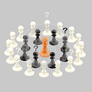 Interracial issues: chess pawns isolated on grey