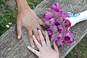 Interracial wedding couple photo