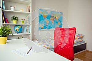 Interrior of child bedroom with colorful books
