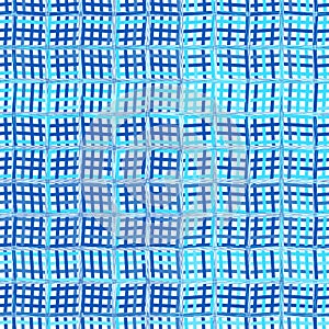 Intersected, interweaved irregular lines, stripes blue grid pattern. Interlocking, weaved curvy and jagged lines, stripes. Tweaked