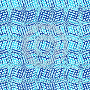 Intersected, interweaved irregular lines, stripes blue grid pattern. Interlocking, weaved curvy and jagged lines, stripes. Tweaked