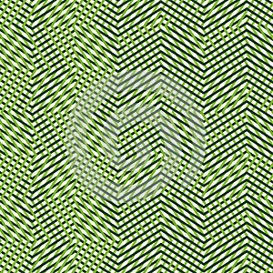 Intersected, interweaved irregular lines, stripes green grid pattern. Interlocking, weaved curvy and jagged lines, stripes.