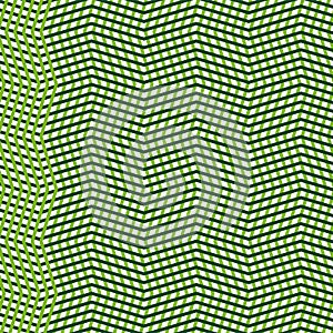 Intersected, interweaved irregular lines, stripes green grid pattern. Interlocking, weaved curvy and jagged lines, stripes.