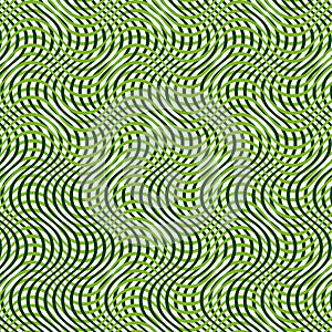 Intersected, interweaved irregular lines, stripes green grid pattern. Interlocking, weaved curvy and jagged lines, stripes.