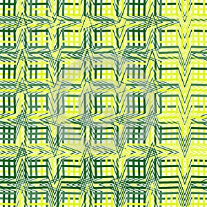 Intersected, interweaved irregular lines, stripes green grid pattern. Interlocking, weaved curvy and jagged lines, stripes.