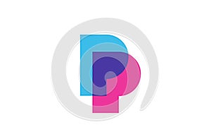 Intersected P letter logo icon for company. Blue and pink alphabet design for corporate and business