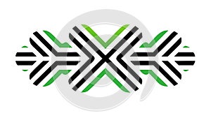 Intersecting Geometric X-Shape Pattern in Black and Green, vector design Generative AI